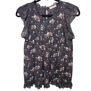 Ulla Johnson Silk Chiffon Floral Flutter Sleeve Blouse 10 Sheer Dainty Gypsy